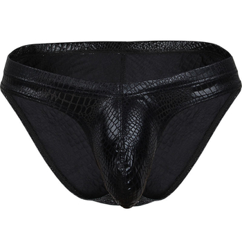 Muške gaćice sexy niskoga struka, bikini stil, s džepom za volumen, visok rez, uzorak zmije, umjetna koža