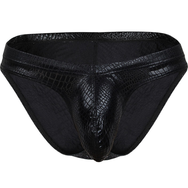 Muške gaćice sexy niskoga struka, bikini stil, s džepom za volumen, visok rez, uzorak zmije, umjetna koža