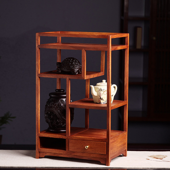 Raft de expunere din lemn de palisandru birman cu construcție mortise‑tenon, obiect decorativ pentru casă, suport pentru ceainic și cești, dulap lateral pentru ceai și depozitare