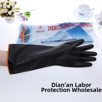 36 cm dlhé latexové rukavice, predĺžené a zosilnené, odolné voči kyselinám a zásadám, čierne, priemyselné, chemická ochrana, odolné voči opotrebeniu a vodotesné