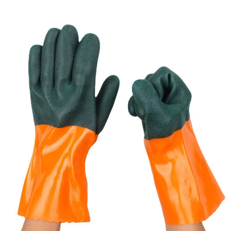 Chuangxin Rukavice s otvorenim manžetama, otporne na ulje i kemikalije (kiseline i lužine), dip-plastične vodootporne gumene rukavice, debelje