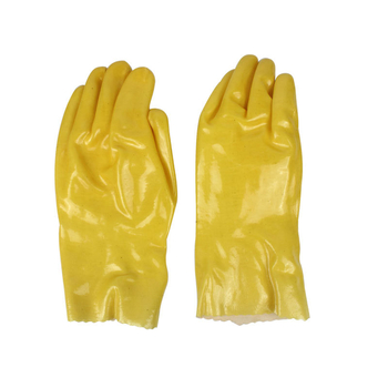 Yufeng 028 Žute industrijske PVC rukavice, 28 cm, otporne na ulje, otporne na prljavštinu, otporne na kiseline i baze, s pamukom i PVC premazane