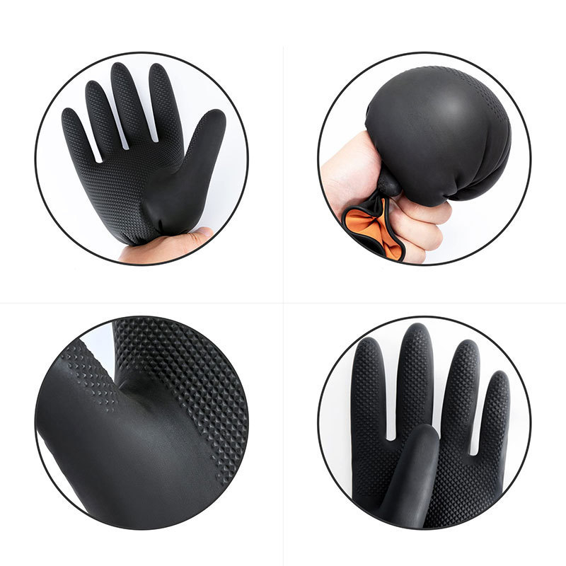 Mănuși din latex negre, industriale, cu dublu strat și design bi-culori, rezistente la substanțe chimice, îngroșate, durabile pentru curățenie și protecție la muncă