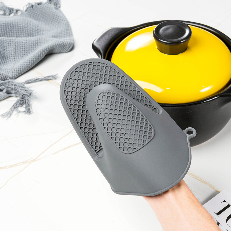 Mănuși de bucătărie din silicon, groase, lungi 20 cm, rezistente la căldură și antiderapante, pentru oale, boluri și coacere, până la 230°C.
