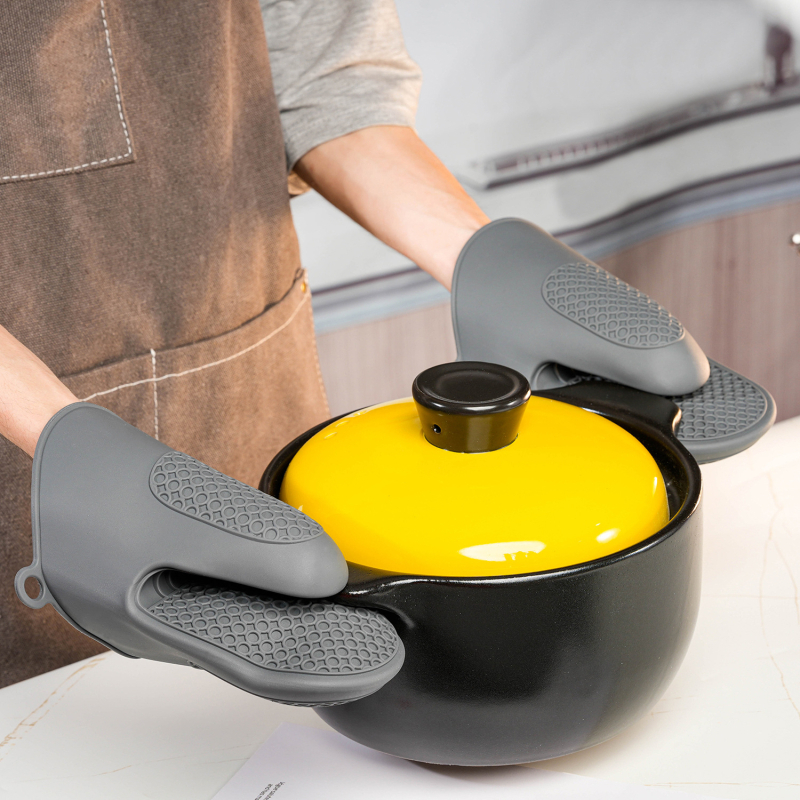 Mănuși de bucătărie din silicon, groase, lungi 20 cm, rezistente la căldură și antiderapante, pentru oale, boluri și coacere, până la 230°C.
