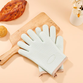 Mănuși din silicon multifuncționale pentru cuptor, groase, rezistente la temperaturi înalte, antiderapante și protecție împotriva arsurilor pentru coacere (verde și alb)