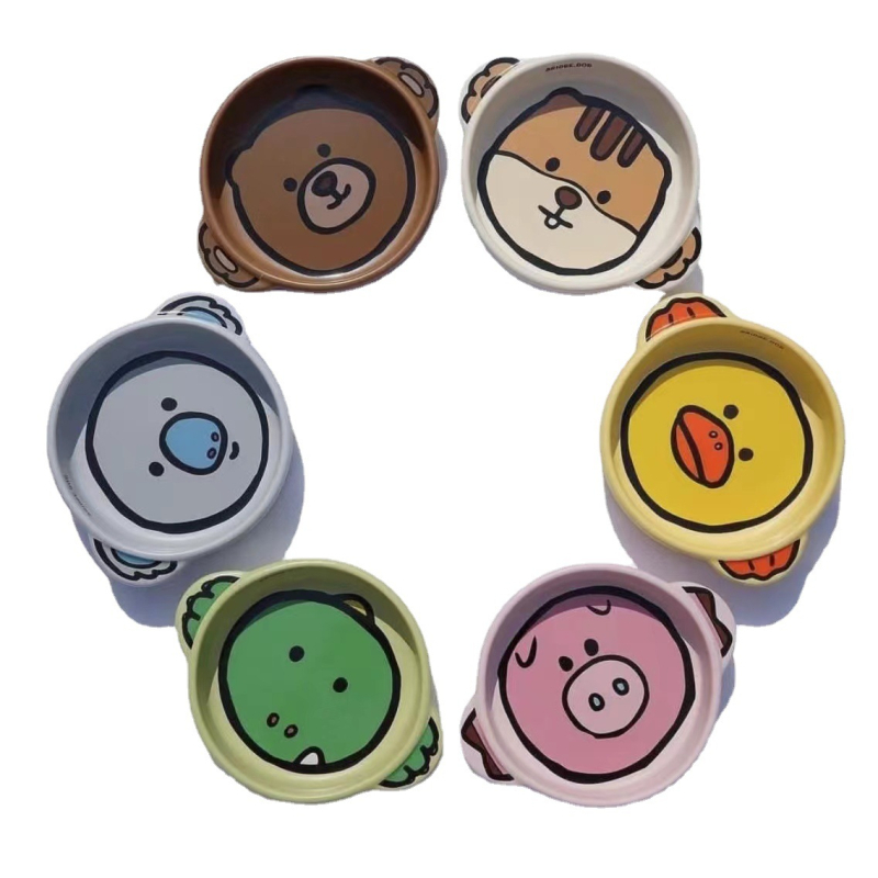 Slatka keramička posuda za kućne ljubimce s plosnatim dnom i dvostrukim držalicama, posuda za polagano hranjenje mačaka i pasa