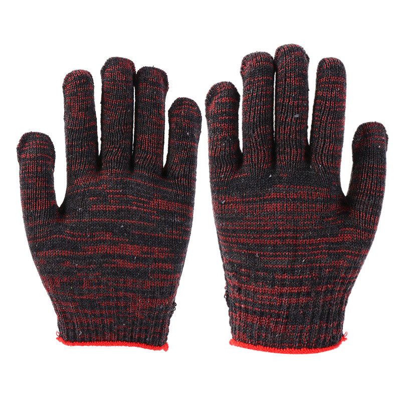 Mănuși de lucru tricotate din bumbac roșu-negru, rezistente la uzură, îngroșate, antiderapante, pentru muncă mecanică și atelier