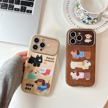 Kućna maska s tri dachshund crteža za iPhone 11–14 i Pro Max, smeđa, TPU