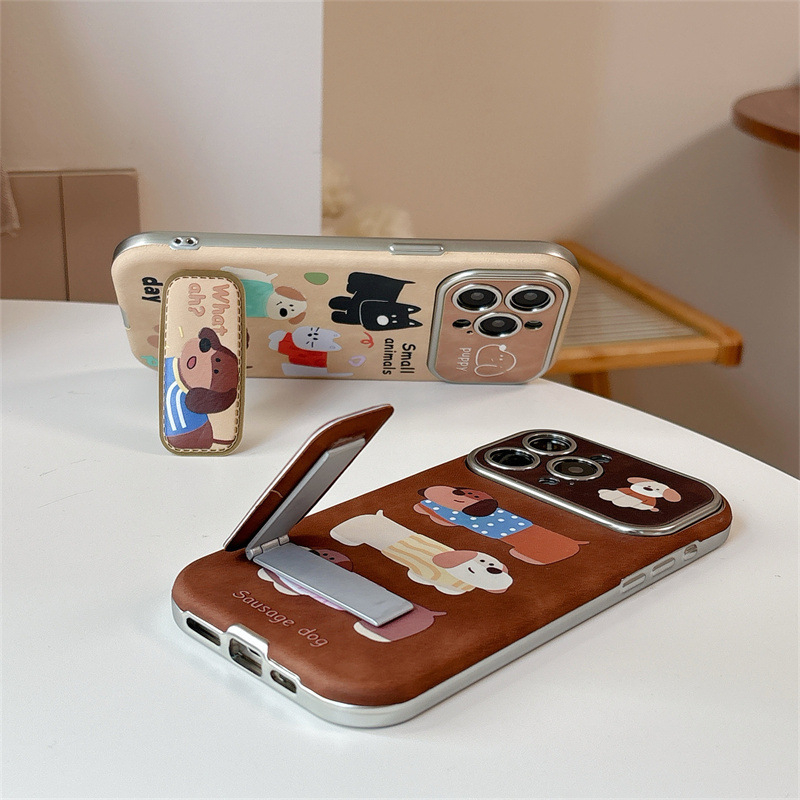 Kućna maska s tri dachshund crteža za iPhone 11–14 i Pro Max, smeđa, TPU