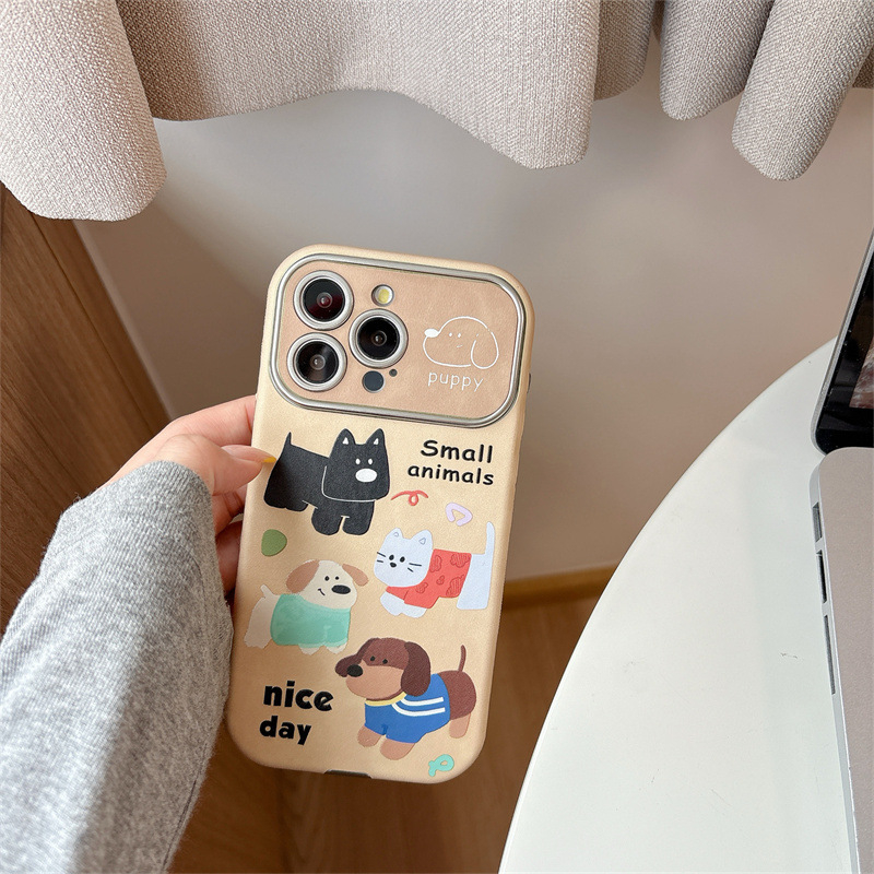 Kućna maska s tri dachshund crteža za iPhone 11–14 i Pro Max, smeđa, TPU