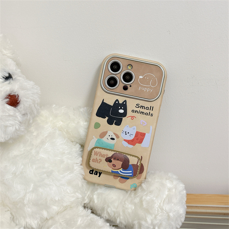 Kućna maska s tri dachshund crteža za iPhone 11–14 i Pro Max, smeđa, TPU
