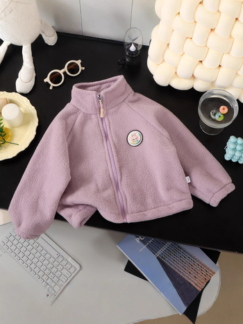Világító gyerek plüss meleg kabát cipzárral, koreai stílusú, vastag fleece bélés
