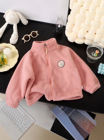 Világító gyerek plüss meleg kabát cipzárral, koreai stílusú, vastag fleece bélés