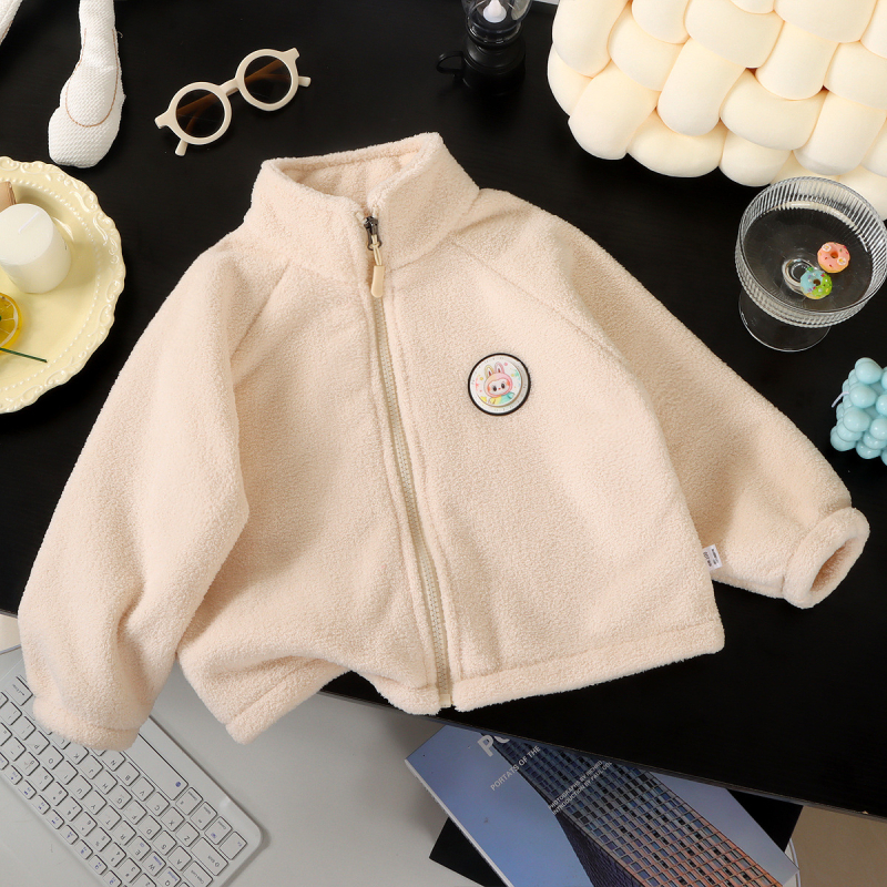Világító gyerek plüss meleg kabát cipzárral, koreai stílusú, vastag fleece bélés