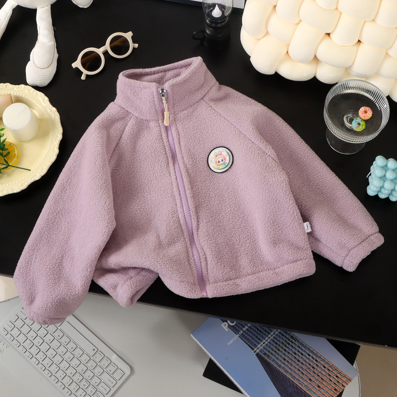 Világító gyerek plüss meleg kabát cipzárral, koreai stílusú, vastag fleece bélés