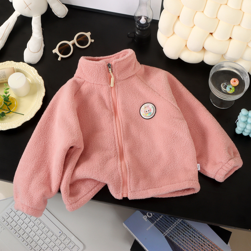 Világító gyerek plüss meleg kabát cipzárral, koreai stílusú, vastag fleece bélés