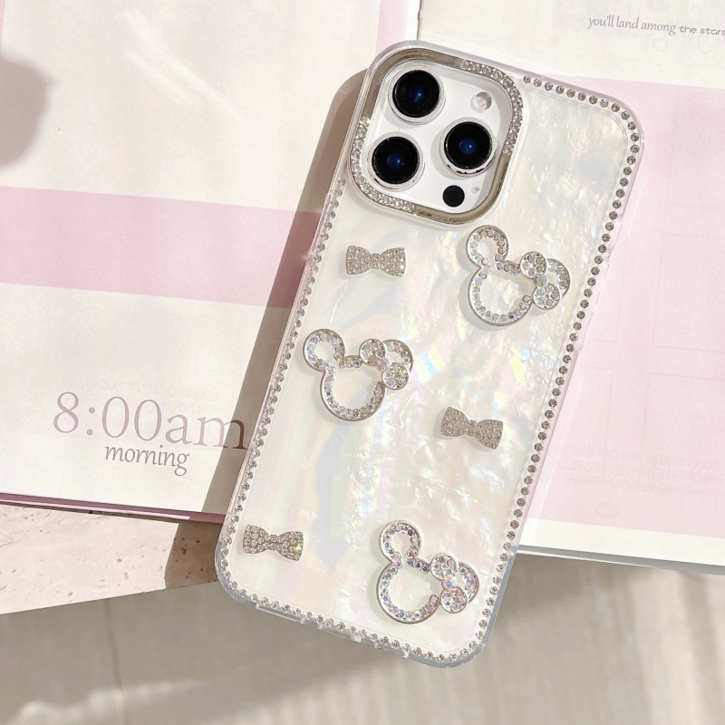 Kućište za iPhone 17 u školjkastom stilu s teksturom perja i pijeska, 3D perle i kristali, zaštita od pada