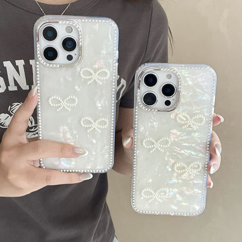Kućište za iPhone 17 u školjkastom stilu s teksturom perja i pijeska, 3D perle i kristali, zaštita od pada