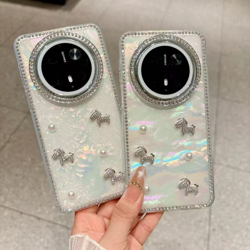 Kućište za iPhone 17 u školjkastom stilu s teksturom perja i pijeska, 3D perle i kristali, zaštita od pada