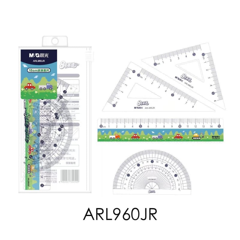 ARL960JR Νο. 8 Σετ Χάρακες — Τέσσερα Μέρη: Χάρακες, Τρίγωνα Χάρακα, Διαβήτες Γωνιών