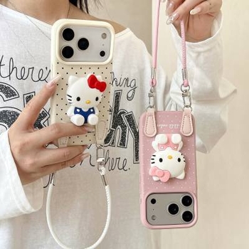 Kožna futrola za iPhone s točkastim uzorkom, lanyard stil, ručno izrađena, kompatibilna s iPhone 17 Pro Max i iPhone 16