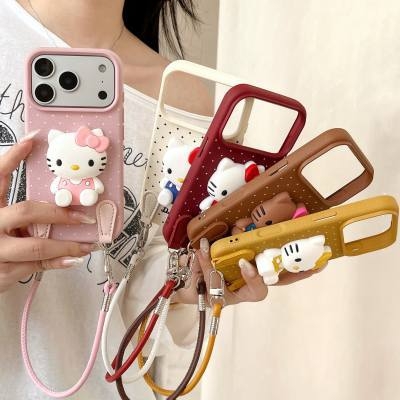 Kožna futrola za iPhone s točkastim uzorkom, lanyard stil, ručno izrađena, kompatibilna s iPhone 17 Pro Max i iPhone 16