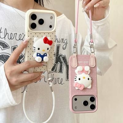 Kožna futrola za iPhone s točkastim uzorkom, lanyard stil, ručno izrađena, kompatibilna s iPhone 17 Pro Max i iPhone 16