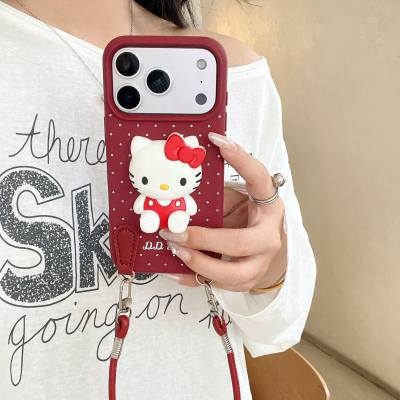 Kožna futrola za iPhone s točkastim uzorkom, lanyard stil, ručno izrađena, kompatibilna s iPhone 17 Pro Max i iPhone 16