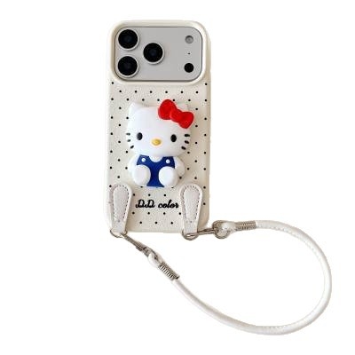 Kožna futrola za iPhone s točkastim uzorkom, lanyard stil, ručno izrađena, kompatibilna s iPhone 17 Pro Max i iPhone 16