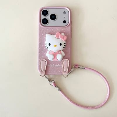 Kožna futrola za iPhone s točkastim uzorkom, lanyard stil, ručno izrađena, kompatibilna s iPhone 17 Pro Max i iPhone 16
