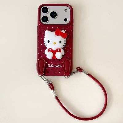 Kožna futrola za iPhone s točkastim uzorkom, lanyard stil, ručno izrađena, kompatibilna s iPhone 17 Pro Max i iPhone 16
