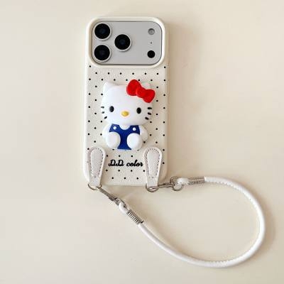 Kožna futrola za iPhone s točkastim uzorkom, lanyard stil, ručno izrađena, kompatibilna s iPhone 17 Pro Max i iPhone 16