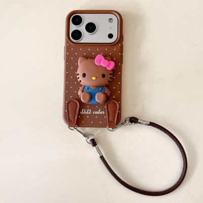 Kožna futrola za iPhone s točkastim uzorkom, lanyard stil, ručno izrađena, kompatibilna s iPhone 17 Pro Max i iPhone 16