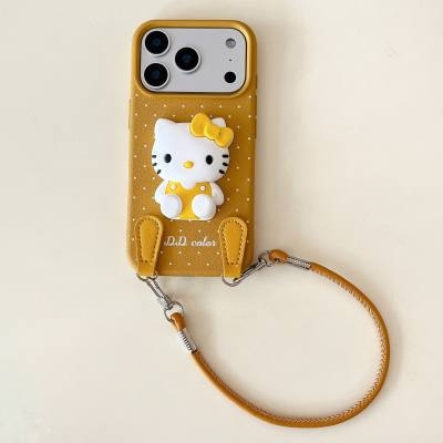 Kožna futrola za iPhone s točkastim uzorkom, lanyard stil, ručno izrađena, kompatibilna s iPhone 17 Pro Max i iPhone 16