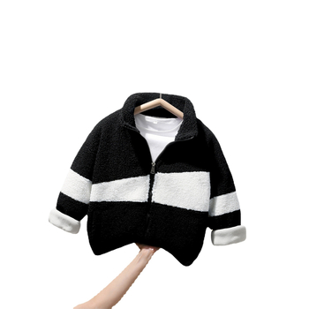 Gyermekeknek készült lambswool fleece-béléssel ellátott vastag kabát, koreai stílusú, meleg külsőruha közepes és nagy testmagasságú gyerekeknek