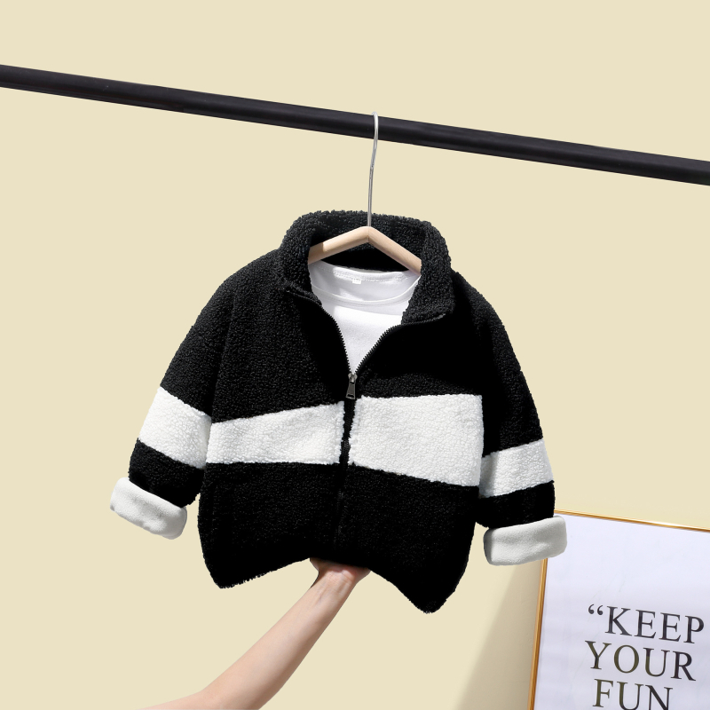 Gyermekeknek készült lambswool fleece-béléssel ellátott vastag kabát, koreai stílusú, meleg külsőruha közepes és nagy testmagasságú gyerekeknek
