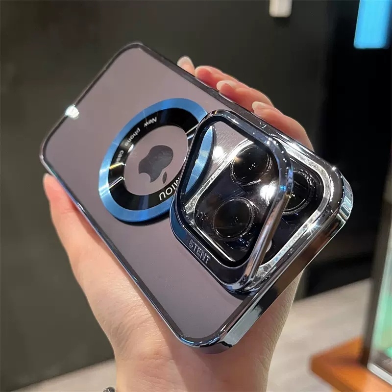 Carcasă magnetică pentru iPhone cu protecție completă și suport invizibil, protecție a obiectivului cu electroplacare