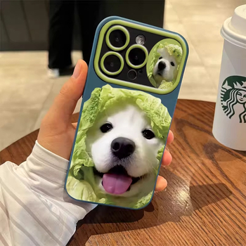 Cute Cai Dog nova silikonska maska s velikim prozorom, integrirana za iPhone 15 Pro Max — crtani stil, minimalistički