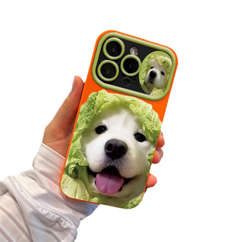 Cute Cai Dog nova silikonska maska s velikim prozorom, integrirana za iPhone 15 Pro Max — crtani stil, minimalistički