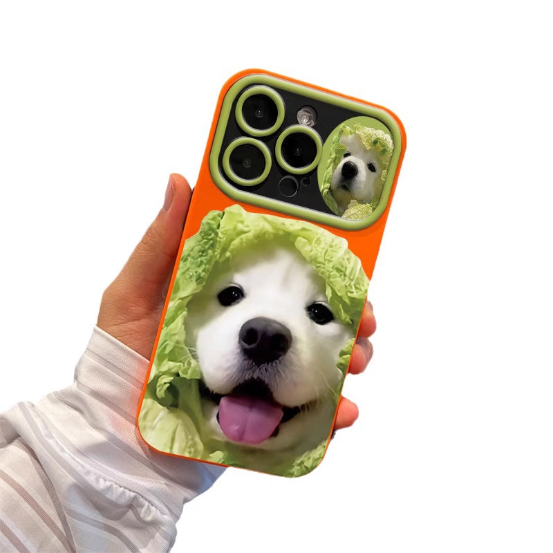 Cute Cai Dog nova silikonska maska s velikim prozorom, integrirana za iPhone 15 Pro Max — crtani stil, minimalistički