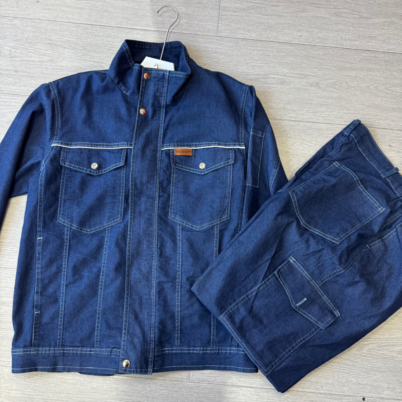 Muški lagani elastični denim radni set – gornji dio i hlače, otporan na vatru i izdržljiv.