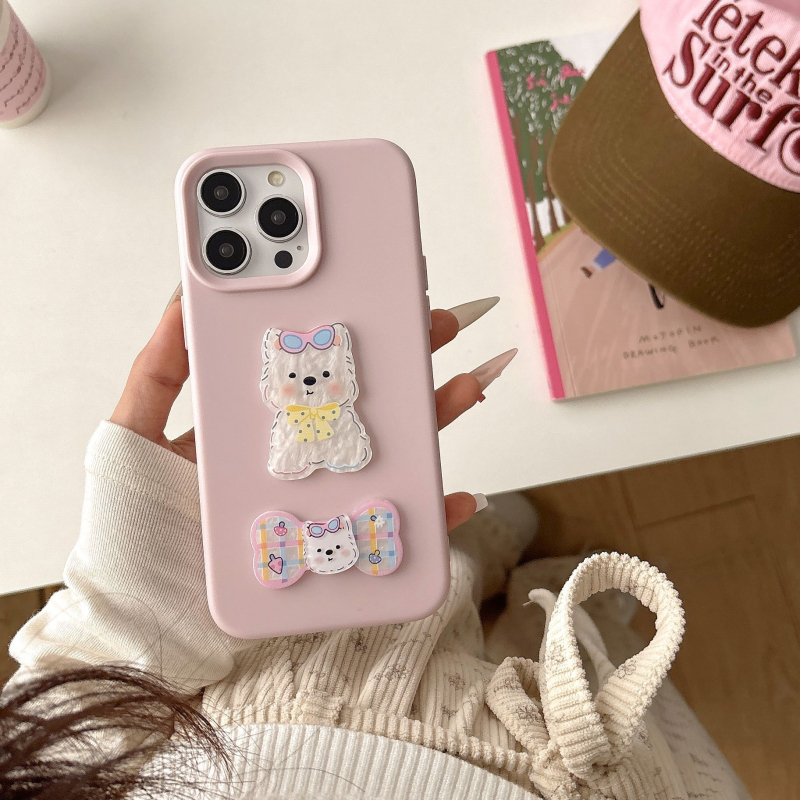 Carcasă din silicon pentru spate cu un patch cu un câine, design drăguț 3D, lucrată manual, compatibilă cu iPhone 13 și iPhone 14 Pro Max.