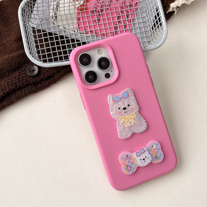 Carcasă din silicon pentru spate cu un patch cu un câine, design drăguț 3D, lucrată manual, compatibilă cu iPhone 13 și iPhone 14 Pro Max.