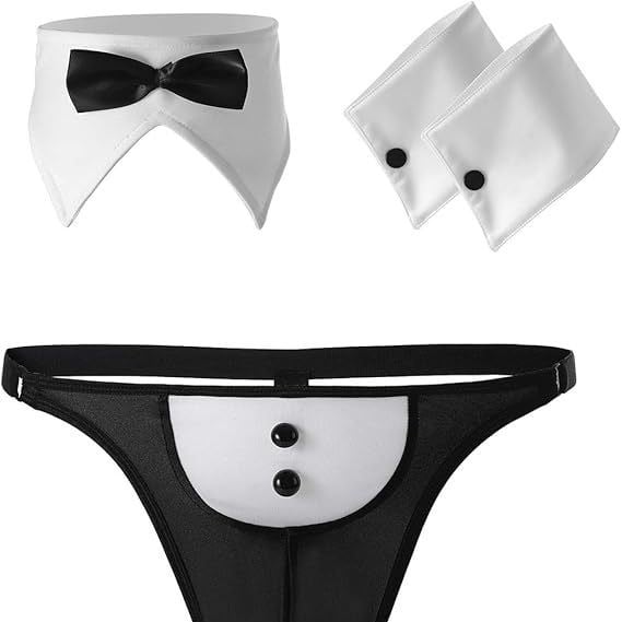 Muški set donjeg rublja s leptir mašnom za scenski kostim, kostim sobarice, thong, 3-djelni set