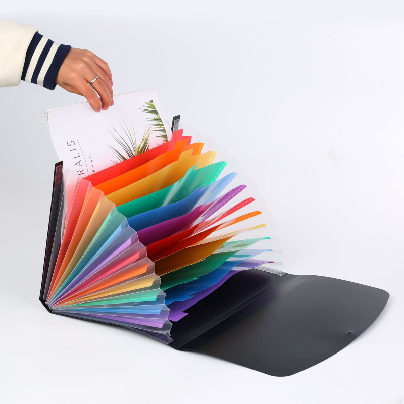 Mapă acordeon cu 13 compartimente, capacitate mare, cu model diamant într-o nuanță curcubeu, pentru depozitarea testelor, geantă A4 pentru documente cu mâner