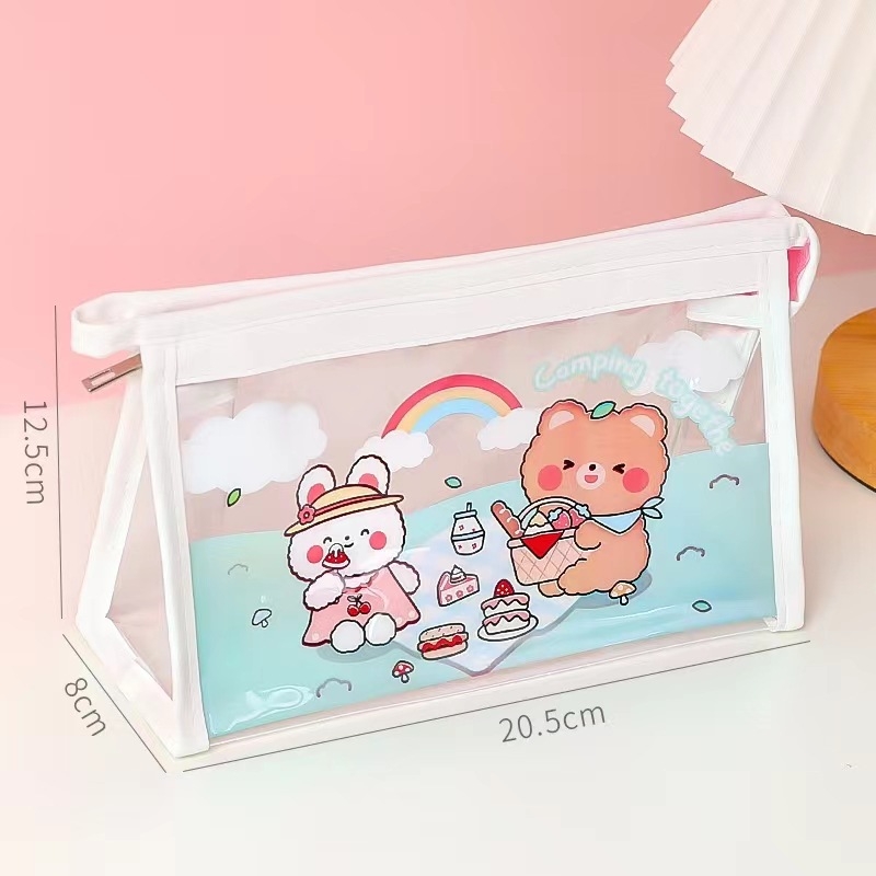 Penar transparent cu desene animate, stil japonez, capacitate mare, pentru elevi, 20x12.5x8 cm