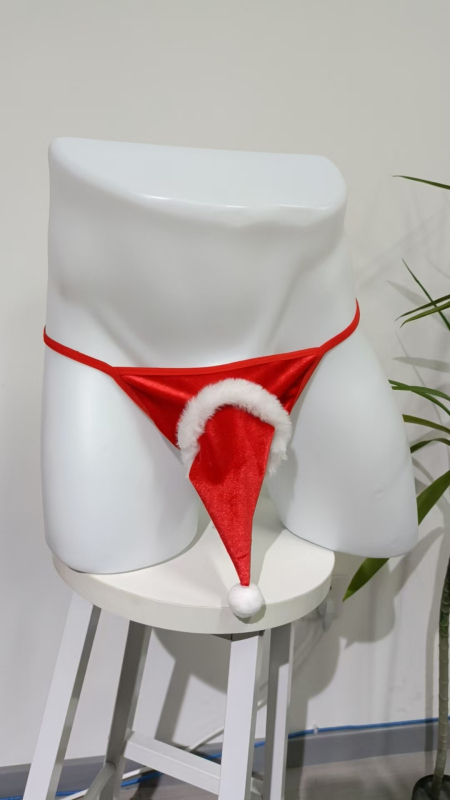 Muške baršunaste tangice – seksi donje rublje, set s božićnom kapom