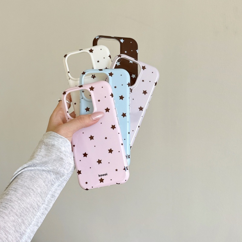 Husă pentru iPhone 16 Pro Max, stil coreean, model cu stele pe întregul ecran, IMD dublu, design feminin