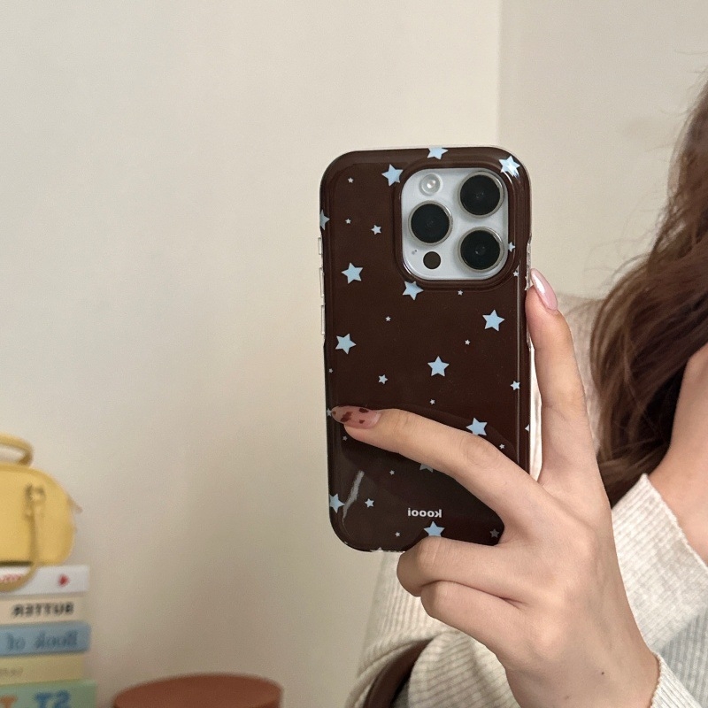 Husă pentru iPhone 16 Pro Max, stil coreean, model cu stele pe întregul ecran, IMD dublu, design feminin